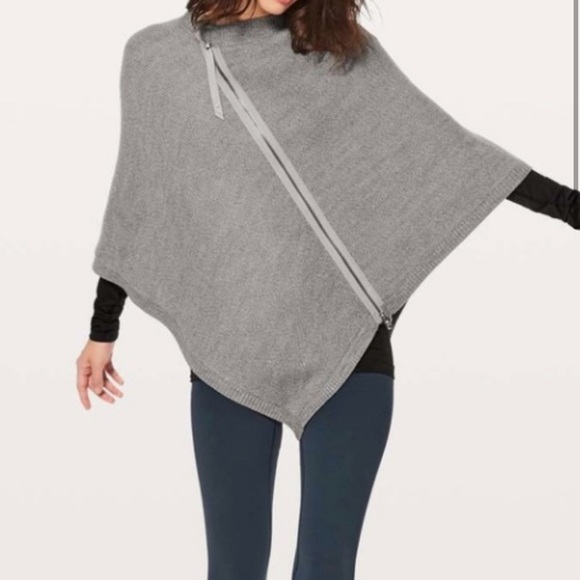 lululemon athletica Jackets & Blazers - LULULEMON On The Go Poncho Cape Sweater Asymmetrical Zipper Wool Gray